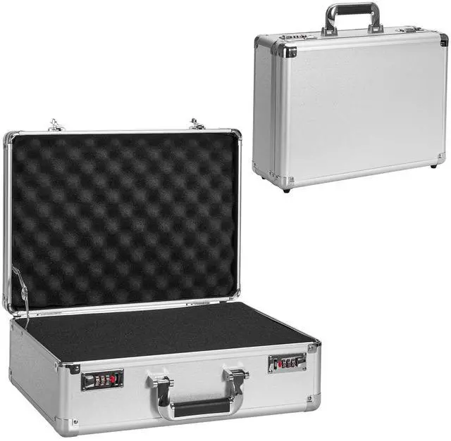 Main image of Security Lock Boxes - 16.9 x 12.2 x 6.3 Inch Large, Portable Locking Storage Totes with Dual Combination Locks, Medicine Lock Box, Lock Boxes for Personal Items, Cash & Briefcase - Silver