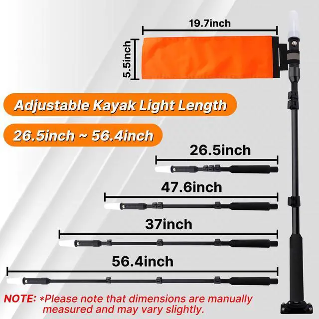 Alt view image 4 of 7 - 360 Degree Kayak Navigation Lights with Retractable Pole and Orange Visibility Flag, Waterproof LED Kayak Light for Night Kayaking Fishing Paddling, Kayak Accessories