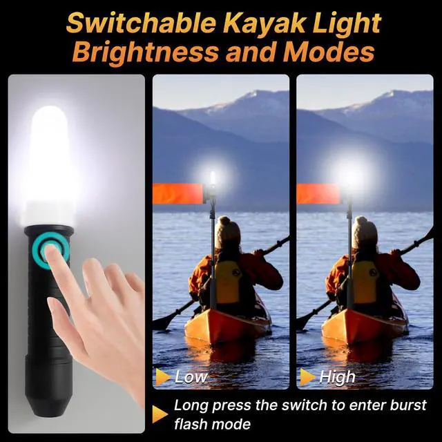 Alt view image 3 of 7 - 360 Degree Kayak Navigation Lights with Retractable Pole and Orange Visibility Flag, Waterproof LED Kayak Light for Night Kayaking Fishing Paddling, Kayak Accessories