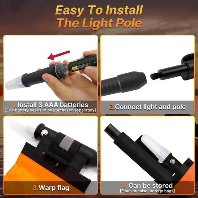 Alt view image 6 of 7 - 360 Degree Kayak Navigation Lights with Retractable Pole and Orange Visibility Flag, Waterproof LED Kayak Light for Night Kayaking Fishing Paddling, Kayak Accessories