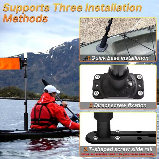 Alt view image 5 of 7 - 360 Degree Kayak Navigation Lights with Retractable Pole and Orange Visibility Flag, Waterproof LED Kayak Light for Night Kayaking Fishing Paddling, Kayak Accessories
