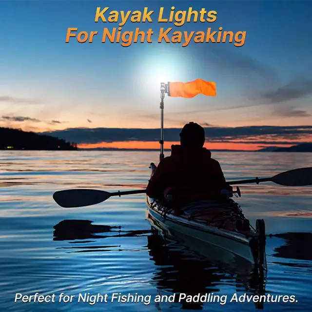 Alt view image 7 of 7 - 360 Degree Kayak Navigation Lights with Retractable Pole and Orange Visibility Flag, Waterproof LED Kayak Light for Night Kayaking Fishing Paddling, Kayak Accessories