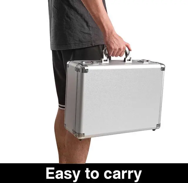Alt view image 7 of 7 - Security Lock Boxes - 16.9 x 12.2 x 6.3 Inch Large, Portable Locking Storage Totes with Dual Combination Locks, Medicine Lock Box, Lock Boxes for Personal Items, Cash & Briefcase - Silver