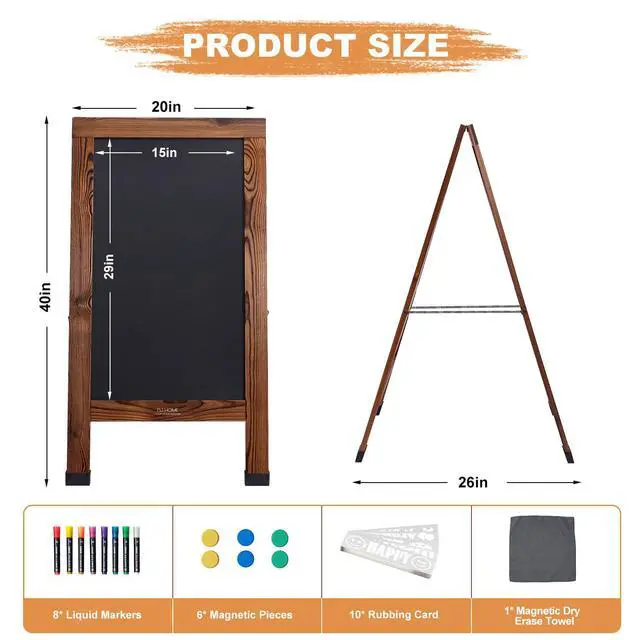 Alt view image 2 of 7 - Wood Magnetic A-Frame Chalkboard Signs, 40" x 20" Large Sandwich Board Signs Outdoor, Double-Sided Sidewalk Blackboard for Business, Wedding, Vendor Display, Coffee Shope - Brown