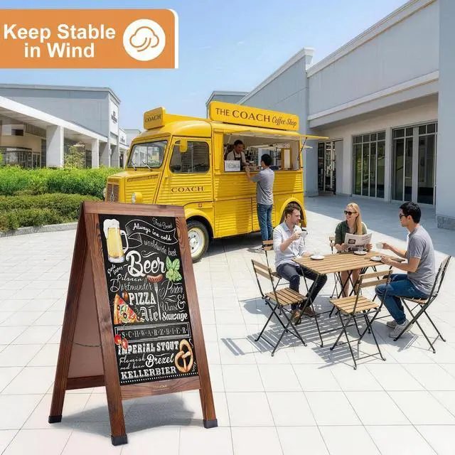 Alt view image 6 of 7 - Wood Magnetic A-Frame Chalkboard Signs, 40" x 20" Large Sandwich Board Signs Outdoor, Double-Sided Sidewalk Blackboard for Business, Wedding, Vendor Display, Coffee Shope - Brown