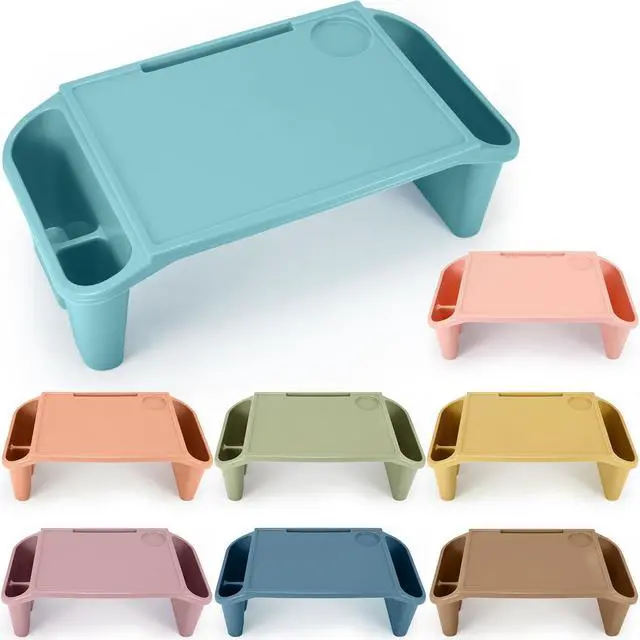 Main image of 8 Pcs Kids Lap Desk Tray Bulk 19.7x9.6x7.1in Portable Lap Tray for Kids Plastic Table with Side Storage Space for Bed Classroom Laptop Children Car Activity Eating Floor (Morandi Colors)