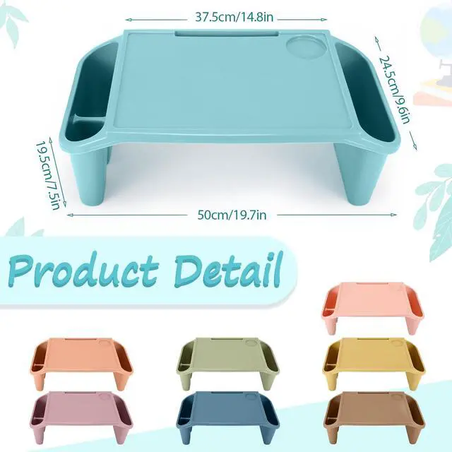 Alt view image 2 of 6 - 8 Pcs Kids Lap Desk Tray Bulk 19.7x9.6x7.1in Portable Lap Tray for Kids Plastic Table with Side Storage Space for Bed Classroom Laptop Children Car Activity Eating Floor (Morandi Colors)