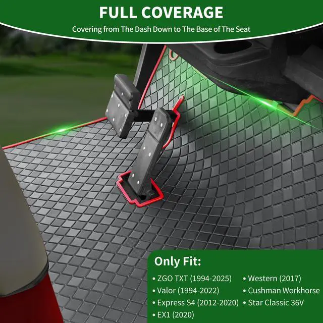 Alt view image 2 of 7 - Golf Cart Floor Liner Mat 8mm Thick Rubber Full Coverage Fit for EZGO TXT (1994-2025), Express S4 (2012-2020), Cushman Workhorse, EX1 (2020), Valor, Navitas, Some Star Carts Mats Replacement