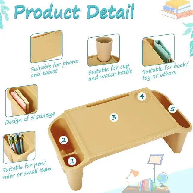 Alt view image 4 of 6 - 8 Pcs Kids Lap Desk Tray Bulk 19.7x9.6x7.1in Portable Lap Tray for Kids Plastic Table with Side Storage Space for Bed Classroom Laptop Children Car Activity Eating Floor (Morandi Colors)