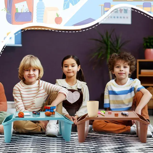 Alt view image 5 of 6 - 8 Pcs Kids Lap Desk Tray Bulk 19.7x9.6x7.1in Portable Lap Tray for Kids Plastic Table with Side Storage Space for Bed Classroom Laptop Children Car Activity Eating Floor (Morandi Colors)