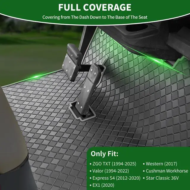 Alt view image 2 of 7 - Golf Cart Floor Liner Mat 8mm Thick Rubber Full Coverage Fit for EZGO TXT (1994-2025), Express S4 (2012-2020), Cushman Workhorse, EX1 (2020), Valor, Navitas, Some Star Carts Mats Replacement