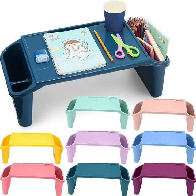 Main image of 8 Pcs Kids Lap Desk Tray Bulk 19.7x9.6x7.1in Portable Lap Tray for Kids Plastic Table with Side Storage Space for Bed Classroom Laptop Children Car Activity Eating Floor (Cute Colors)