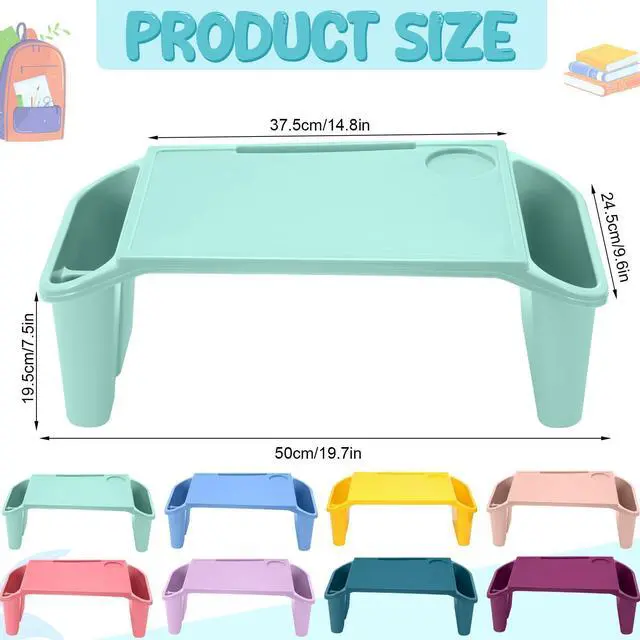 Alt view image 2 of 7 - 8 Pcs Kids Lap Desk Tray Bulk 19.7x9.6x7.1in Portable Lap Tray for Kids Plastic Table with Side Storage Space for Bed Classroom Laptop Children Car Activity Eating Floor (Cute Colors)