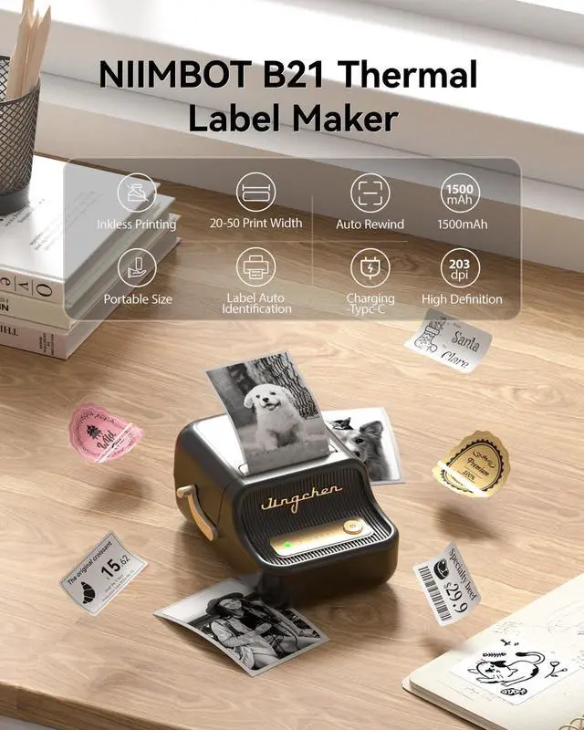 Alt view image 2 of 7 - B21 Label Maker, 2 Inch Bluetooth Sticker Printer with Tape, Black | Compatible with Android, iOS & PC, Thermal Printing, Labeling for Home Storage Office Craft and Small Business