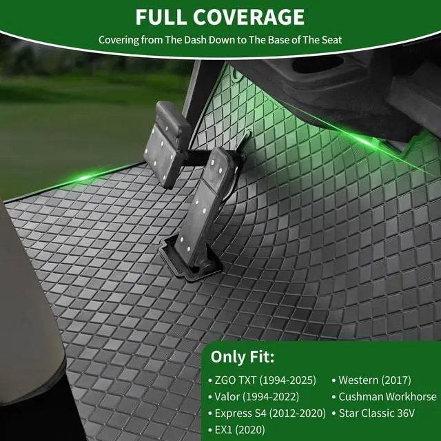 Alt view image 2 of 7 - Golf Cart Floor Liner Mat 8mm Thick Rubber Full Coverage Fit for EZGO TXT (1994-2025), Express S4 (2012-2020), Cushman Workhorse, EX1 (2020), Valor, Navitas, Some Star Carts Mats Replacement