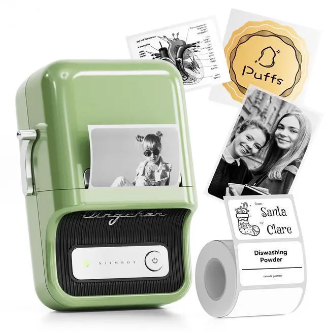 Main image of B21 Label Maker, 2 Inch Bluetooth Sticker Printer with Tape, Green | Compatible with Android, iOS & PC, Thermal Printing, Labeling for Home Storage Office Craft and Small Business