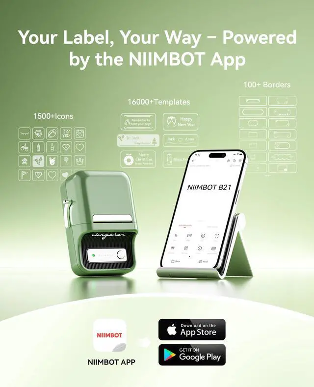 Alt view image 6 of 7 - B21 Label Maker, 2 Inch Bluetooth Sticker Printer with Tape, Green | Compatible with Android, iOS & PC, Thermal Printing, Labeling for Home Storage Office Craft and Small Business