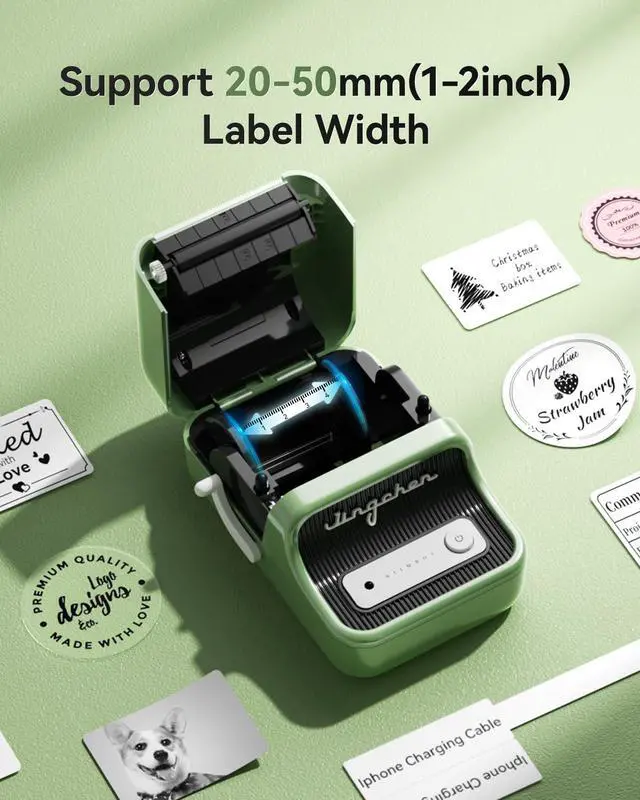 Alt view image 5 of 7 - B21 Label Maker, 2 Inch Bluetooth Sticker Printer with Tape, Green | Compatible with Android, iOS & PC, Thermal Printing, Labeling for Home Storage Office Craft and Small Business
