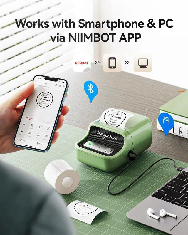 Alt view image 7 of 7 - B21 Label Maker, 2 Inch Bluetooth Sticker Printer with Tape, Green | Compatible with Android, iOS & PC, Thermal Printing, Labeling for Home Storage Office Craft and Small Business