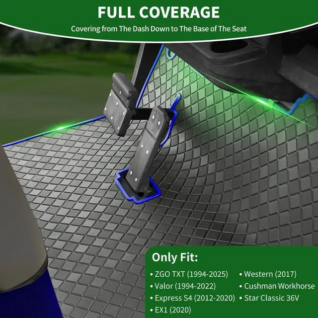 Alt view image 2 of 7 - Golf Cart Floor Liner Mat 8mm Thick Rubber Full Coverage Fit for EZGO TXT (1994-2025), Express S4 (2012-2020), Cushman Workhorse, EX1 (2020), Valor, Navitas, Some Star Carts Mats Replacement