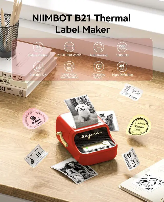 Alt view image 6 of 7 - B21 Label Maker, 2 Inch Bluetooth Sticker Printer with Tape, Red | Compatible with Android, iOS & PC, Thermal Printing, Labeling for Home Storage Office Craft and Small Business