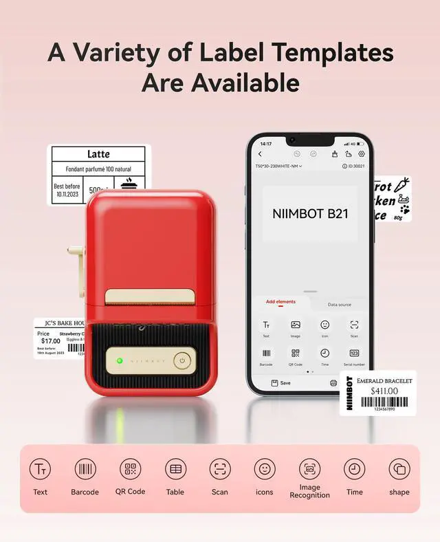 Alt view image 7 of 7 - B21 Label Maker, 2 Inch Bluetooth Sticker Printer with Tape, Red | Compatible with Android, iOS & PC, Thermal Printing, Labeling for Home Storage Office Craft and Small Business