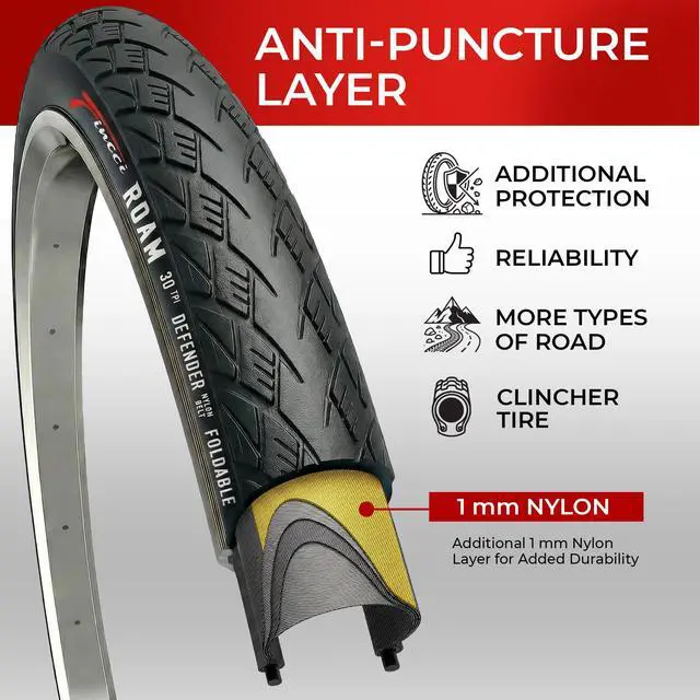 Alt view image 3 of 7 - Pair 700x35c Hybrid Bike Tires - Foldable 37-622 with 1mm Anti Puncture | Folding 28 inch Bicycle Tyres, Accessories for Road, Mountain, MTB and Touring Bikes, Front and Rear Replacement