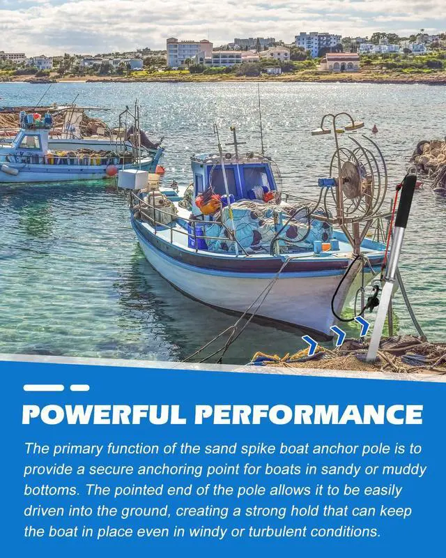 Alt view image 2 of 7 - 32'' Sand Spike Boat Anchor Pole,with Boat Anchor Hook and Boat Anchor Line | Stainless Steel Boat Anchor Hook, Boat Anchor Line 50ft, for Shallow Water Shore, Beach, Sandbar