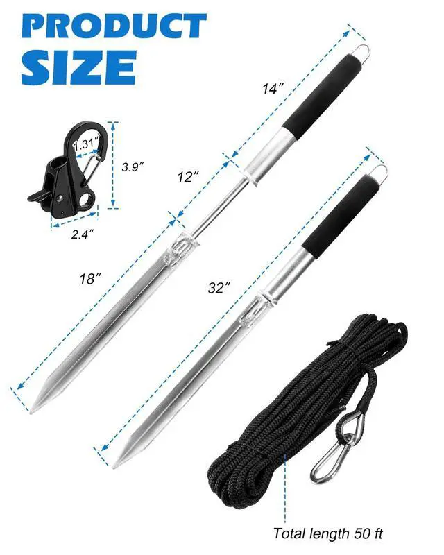 Alt view image 7 of 7 - 32'' Sand Spike Boat Anchor Pole,with Boat Anchor Hook and Boat Anchor Line | Stainless Steel Boat Anchor Hook, Boat Anchor Line 50ft, for Shallow Water Shore, Beach, Sandbar
