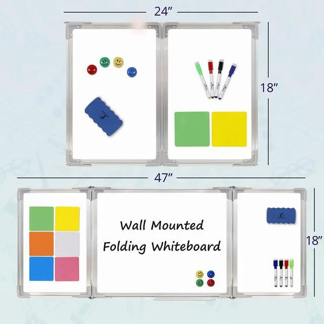 Alt view image 2 of 6 - Whiteboard Set, 47x18 in White Board Dry Erase for Wall with Magnetic Notes | Large Hanging Dry Wipe Marker Board with Eraser, Markers, Magnets & Magnetic Notes for Home, Office and Cubicle