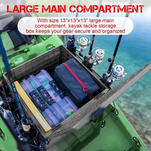 Alt view image 2 of 7 - Kayak Fishing Crate with 4 Rod Holders | 13"x13" Kayak Tackle Storage Box & Gear Organizer | Durable, Compact Kayak Crate Storage for Most Fishing Kayaks