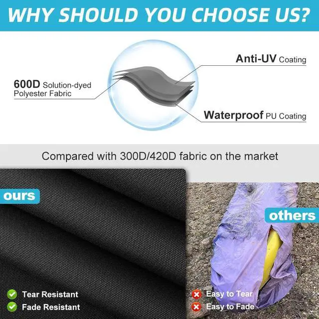 Alt view image 2 of 6 - Fade and Tear Resistant Trailerable Cover with Waterproof Zipper, 600D Marine Grade Heavy-Duty Waterproof Canoe Cover Fit for 12ft Kayak, Indoor/Outdoor Storage, Black