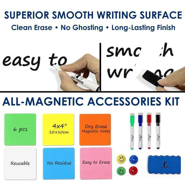 Alt view image 4 of 6 - Whiteboard Set, 47x18 in White Board Dry Erase for Wall with Magnetic Notes | Large Hanging Dry Wipe Marker Board with Eraser, Markers, Magnets & Magnetic Notes for Home, Office and Cubicle