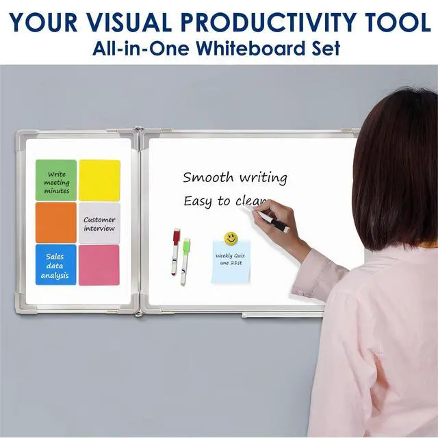 Alt view image 3 of 6 - Whiteboard Set, 47x18 in White Board Dry Erase for Wall with Magnetic Notes | Large Hanging Dry Wipe Marker Board with Eraser, Markers, Magnets & Magnetic Notes for Home, Office and Cubicle
