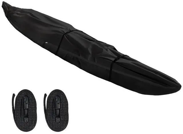 Main image of Fade and Tear Resistant Trailerable Cover with Waterproof Zipper, 600D Marine Grade Heavy-Duty Waterproof Canoe Cover Fit for 12ft Kayak, Indoor/Outdoor Storage, Black