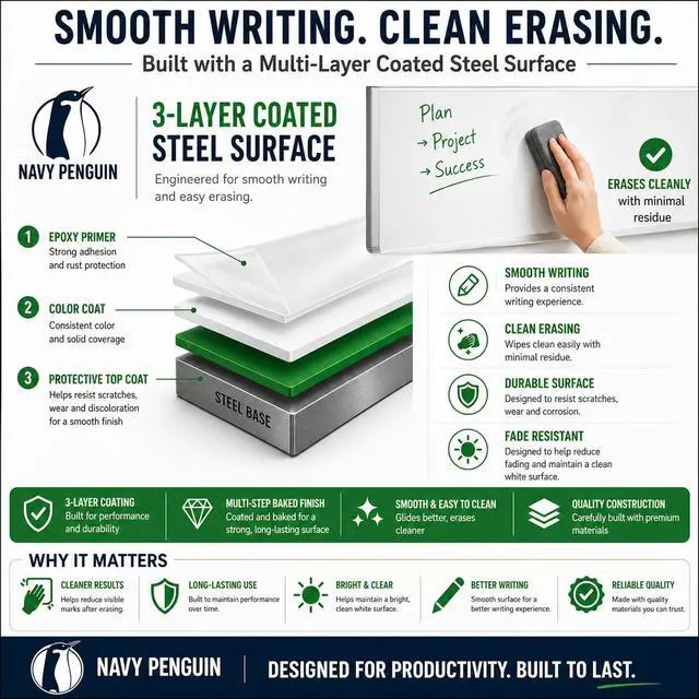 Alt view image 6 of 6 - Whiteboard Set, 47x18 in White Board Dry Erase for Wall with Magnetic Notes | Large Hanging Dry Wipe Marker Board with Eraser, Markers, Magnets & Magnetic Notes for Home, Office and Cubicle