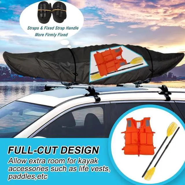 Alt view image 5 of 6 - Fade and Tear Resistant Trailerable Cover with Waterproof Zipper, 600D Marine Grade Heavy-Duty Waterproof Canoe Cover Fit for 12ft Kayak, Indoor/Outdoor Storage, Black