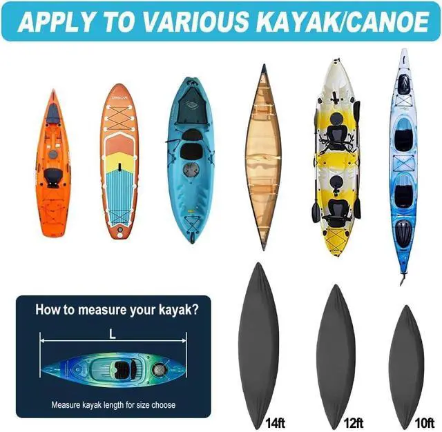Alt view image 6 of 6 - Fade and Tear Resistant Trailerable Cover with Waterproof Zipper, 600D Marine Grade Heavy-Duty Waterproof Canoe Cover Fit for 12ft Kayak, Indoor/Outdoor Storage, Black