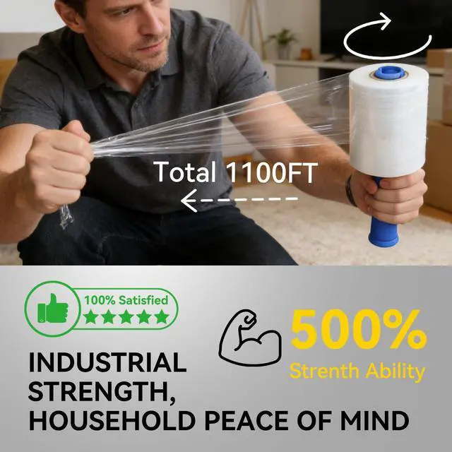 Alt view image 4 of 7 - 5 inch Plastic Stretch Film Shrink Wrap Roll for Moving -12 Rolls | 80 Gauge 500% Stretch Cling Wrap, Mini Plastic Saran Wrap, For Moving, Packing, Pallets, Shipping & Furniture Protection