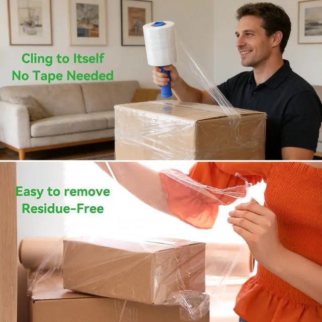 Alt view image 6 of 7 - 5 inch Plastic Stretch Film Shrink Wrap Roll for Moving -12 Rolls | 80 Gauge 500% Stretch Cling Wrap, Mini Plastic Saran Wrap, For Moving, Packing, Pallets, Shipping & Furniture Protection