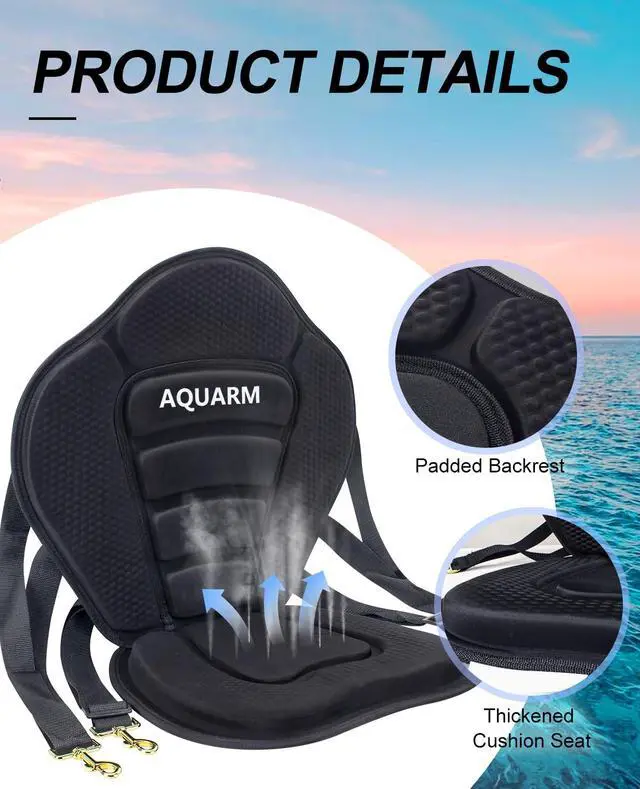 Alt view image 2 of 6 - Kayak Seat Deluxe Padded Canoe Seat Adjustable Kayak Backrest Replacement Seat Cushion Pad Back Support with Detachable Back Storage Bag for Universal Sit