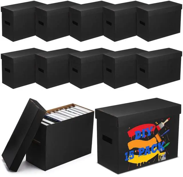 Main image of 15 Pack Comic Book Storage Boxes, Holds 150-175 Comics, 15.4 x 7.5 x 11.4 Inch Stackable Comic Short Bin Organizer Cardboard Box for Collapsible Magazine Book Collecting Supplies(Black)