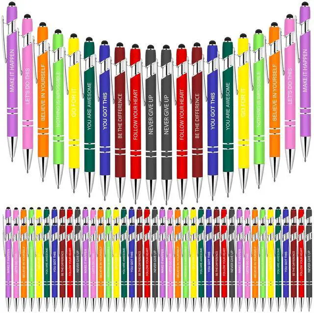 Main image of 100 PCS Motivational Bulk Pens with Stylus Tip Gifts Black Ink | Inspirational Ballpoint Ink Pen Gifts for Teacher Students Coworkers Women Office Supplies