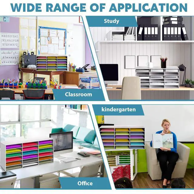 Alt view image 5 of 6 - 2 Pcs Construction Paper Storage, Classroom Mailboxe, Back to School Literature Sorter, Sturdy Cardboard Paper Organizer for Teacher, Student, Office(18 Slots,White)
