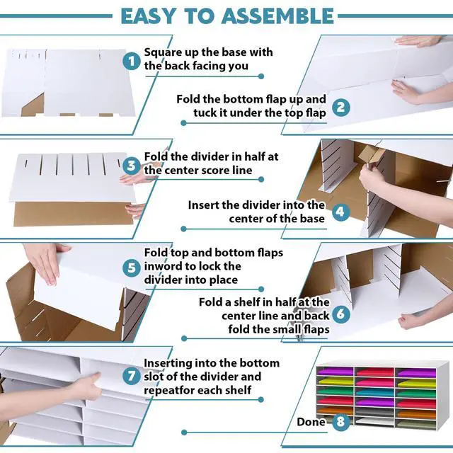 Alt view image 6 of 6 - 2 Pcs Construction Paper Storage, Classroom Mailboxe, Back to School Literature Sorter, Sturdy Cardboard Paper Organizer for Teacher, Student, Office(18 Slots,White)