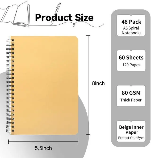 Alt view image 2 of 6 - 48 Pack A5 Spiral Lined Notebooks, 8.1" X 5.5", 60 Sheets/120 Pages Wide Ruled Notebook Spiral Journals Bulk Paper Cover Notepad 12 Colors for Students Taking Class Notes Home Office Gift
