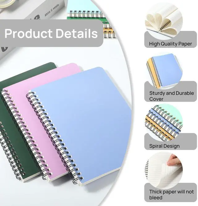 Alt view image 3 of 6 - 48 Pack A5 Spiral Lined Notebooks, 8.1" X 5.5", 60 Sheets/120 Pages Wide Ruled Notebook Spiral Journals Bulk Paper Cover Notepad 12 Colors for Students Taking Class Notes Home Office Gift
