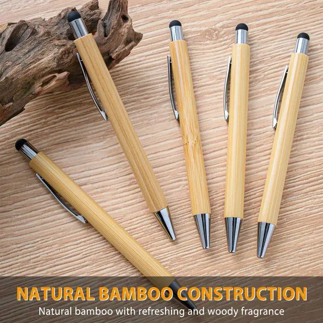 Alt view image 2 of 6 - 250 Pack Bamboo Pens Bulk with Touch Stylus Tip Wooden Bamboo Pens Engraving Wooden Ballpoint Pen Customizable Gift Pen Bulk