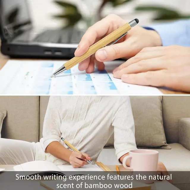 Alt view image 5 of 6 - 250 Pack Bamboo Pens Bulk with Touch Stylus Tip Wooden Bamboo Pens Engraving Wooden Ballpoint Pen Customizable Gift Pen Bulk