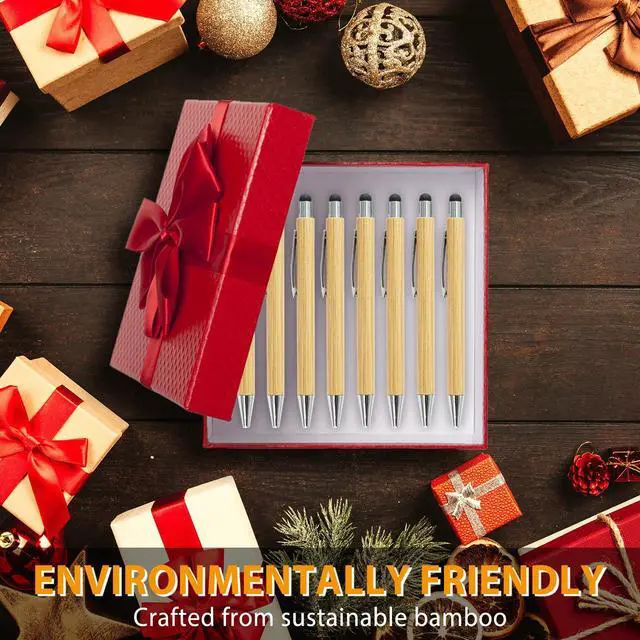 Alt view image 6 of 6 - 250 Pack Bamboo Pens Bulk with Touch Stylus Tip Wooden Bamboo Pens Engraving Wooden Ballpoint Pen Customizable Gift Pen Bulk